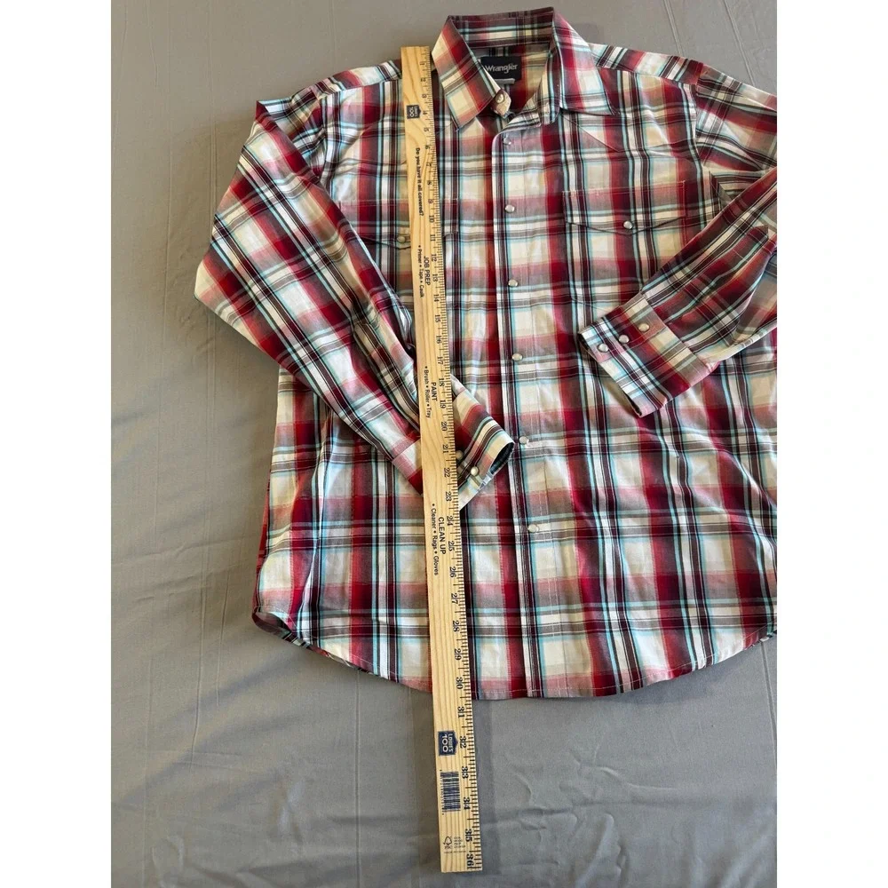 Wrangler Pearl Snap Shirt Western Large Check Men's Yolk Rodeo Cowboy‎